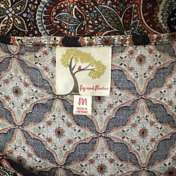 Anthropologie Fig & Flower Top Womens Sz Medium Black Artsy Boho Tunic Floral - Picture 11 of 13